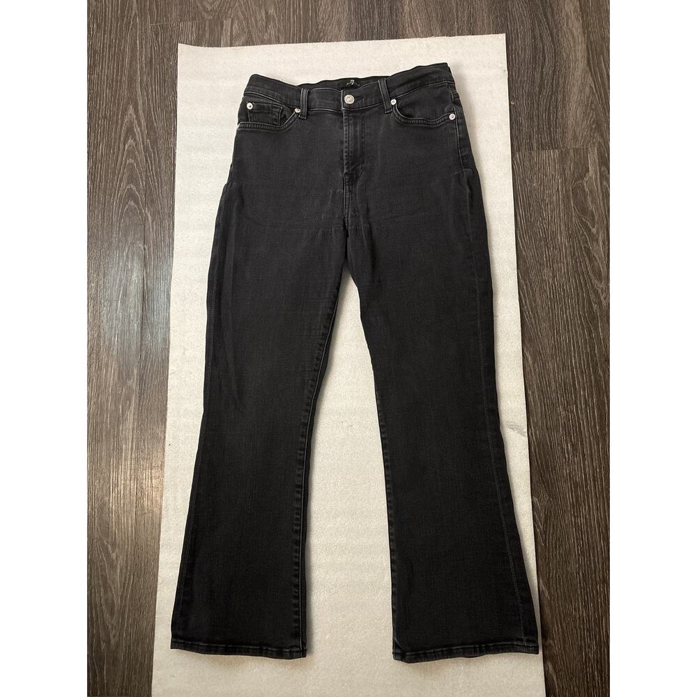 Seven For All Mankind Black Denim Cropped Flare Hi-Waist Jean 29 Preppy Casual